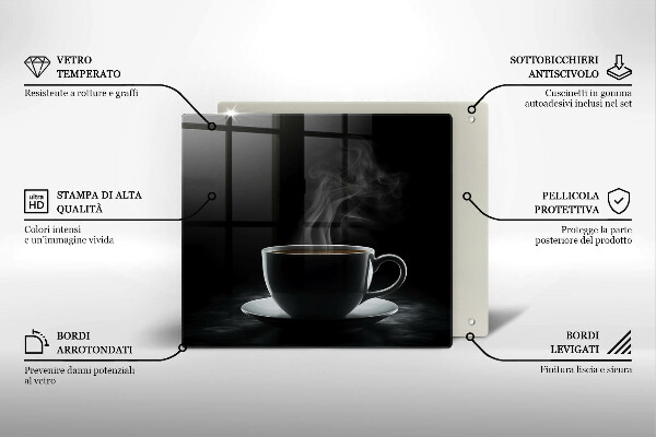Skärbräda av glas En varm kopp kaffe