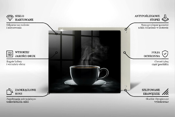 Skärbräda av glas En varm kopp kaffe