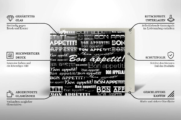 Skärbräda av glas Kökstexter God aptit