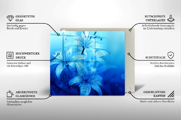 Skärbräda av glas Błękitne kwiaty