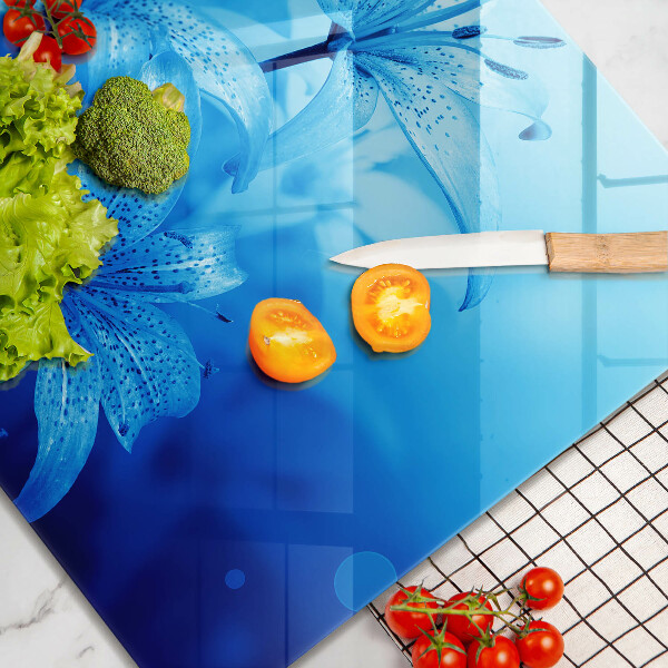 Skärbräda av glas Błękitne kwiaty