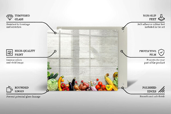 Skärbräda av glas Grönsaker på brädor