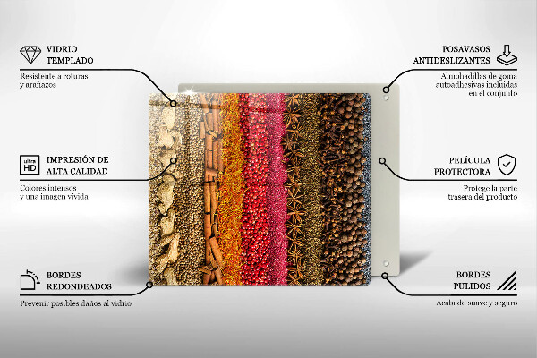 Skärbräda av glas Färgglada kryddor