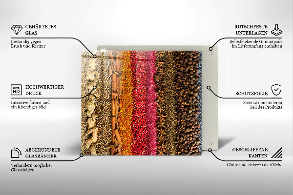 Skärbräda av glas Färgglada kryddor