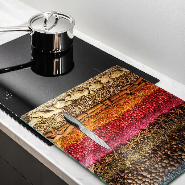 Skärbräda av glas Färgglada kryddor