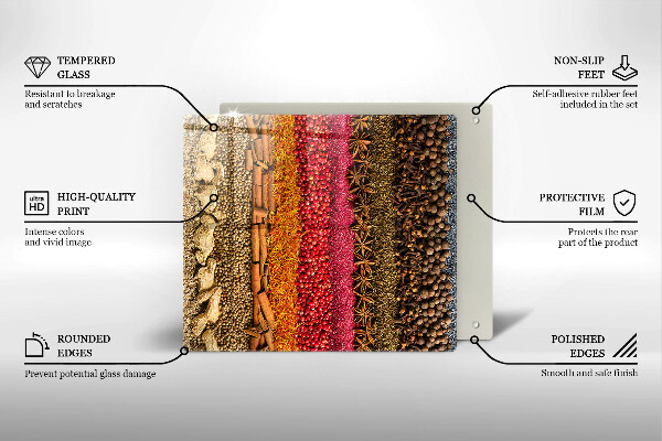Skärbräda av glas Färgglada kryddor