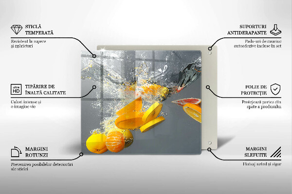 Skärbräda av glas Citroner i vatten