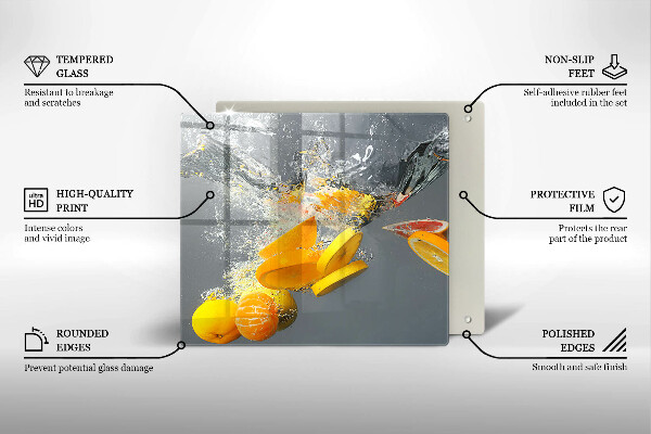 Skärbräda av glas Citroner i vatten