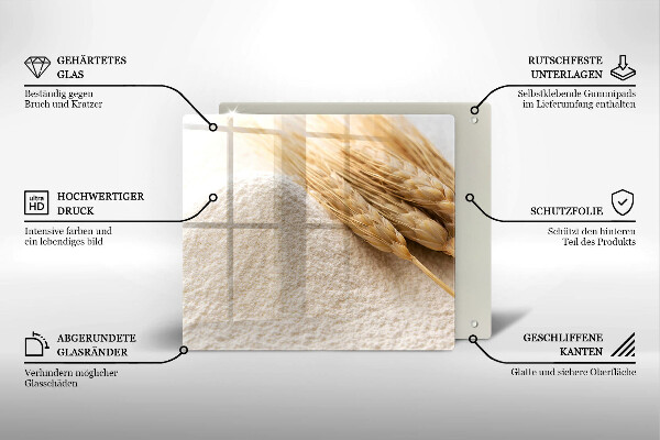 Skärbräda av glas Mjöl och ax av säd