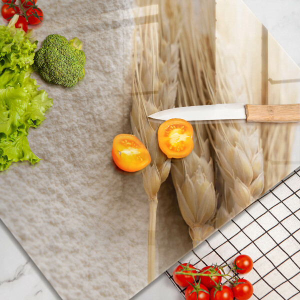 Skärbräda av glas Mjöl och ax av säd