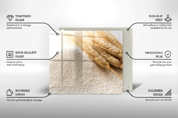 Skärbräda av glas Mjöl och ax av säd