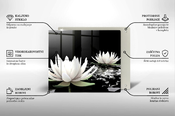 Skärbräda av glas Vita liljor på vattnet