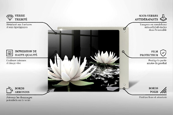 Skärbräda av glas Vita liljor på vattnet