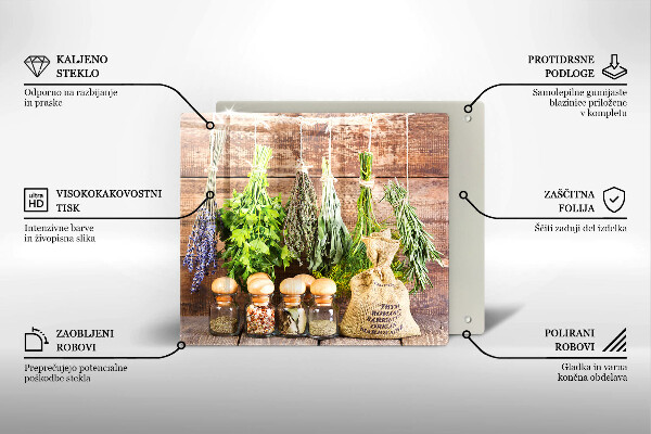 Skärbräda av glas Örter Kryddor och trä