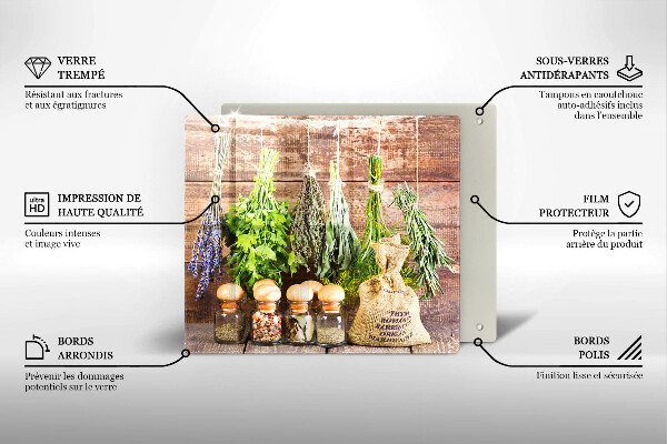 Skärbräda av glas Örter Kryddor och trä