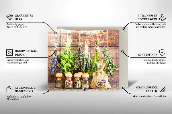 Skärbräda av glas Örter Kryddor och trä