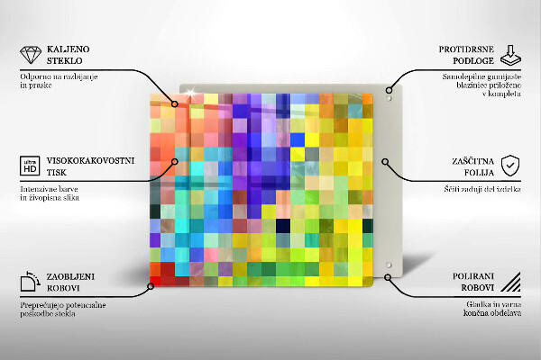 Skärbräda av glas Färgade kvadrater pixlar