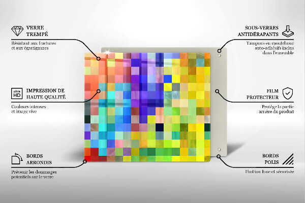 Skärbräda av glas Färgade kvadrater pixlar