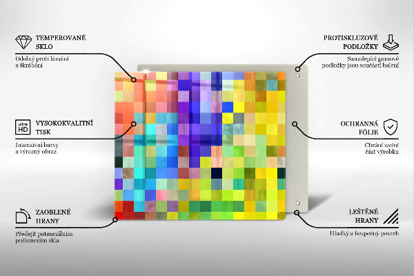 Skärbräda av glas Färgade kvadrater pixlar