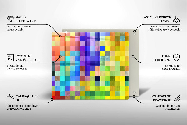 Skärbräda av glas Färgade kvadrater pixlar
