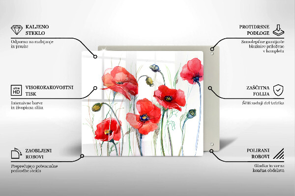 Skärbräda av glas Blommor röda vallmo