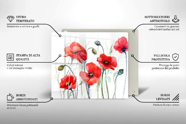 Skärbräda av glas Blommor röda vallmo