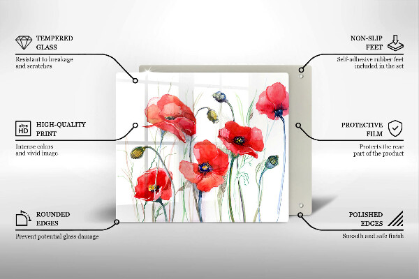 Skärbräda av glas Blommor röda vallmo