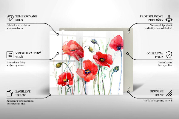 Skärbräda av glas Blommor röda vallmo