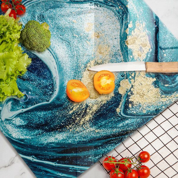 Skärbräda av glas Blått abstrakt guld