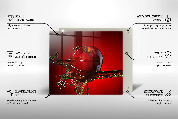 Skärbräda av glas Äppelfrukt i vatten