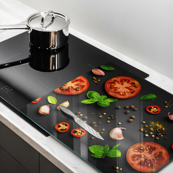 Skärbräda av glas Tomater och kryddor