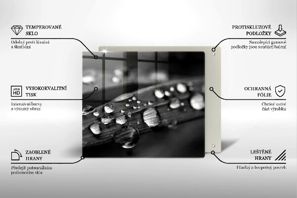 Skärbräda av glas Daggdroppar på löv