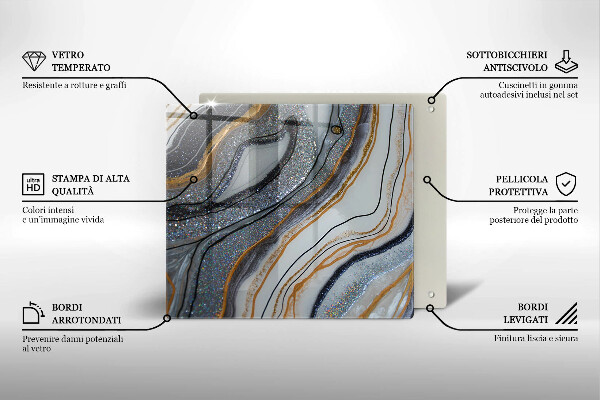 Skärbräda av glas sten med guld