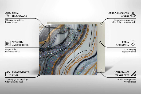 Skärbräda av glas sten med guld