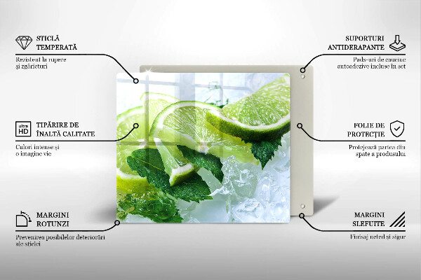 Skärbräda av glas Lime mynta och is