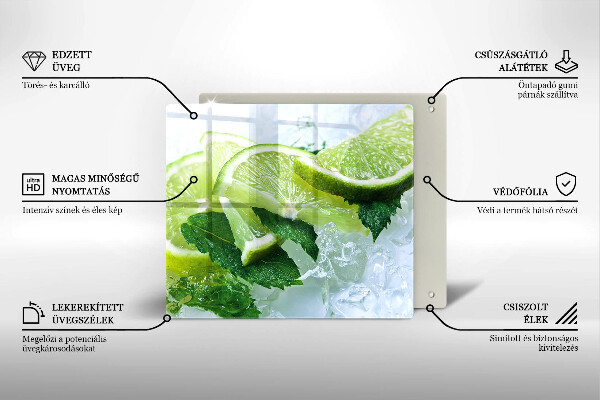 Skärbräda av glas Lime mynta och is