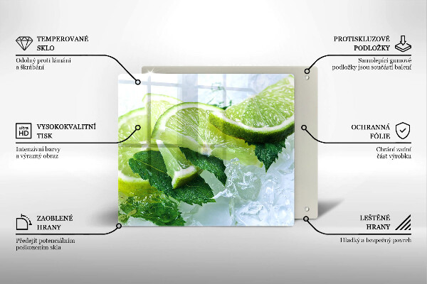 Skärbräda av glas Lime mynta och is