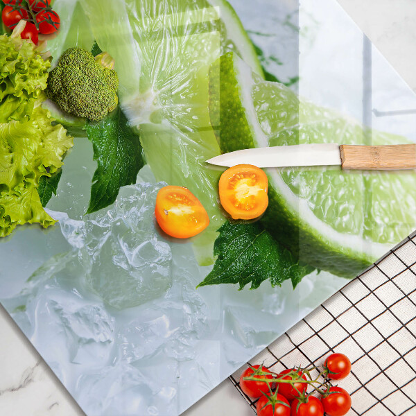 Skärbräda av glas Lime mynta och is