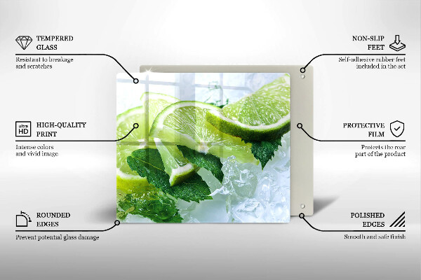 Skärbräda av glas Lime mynta och is