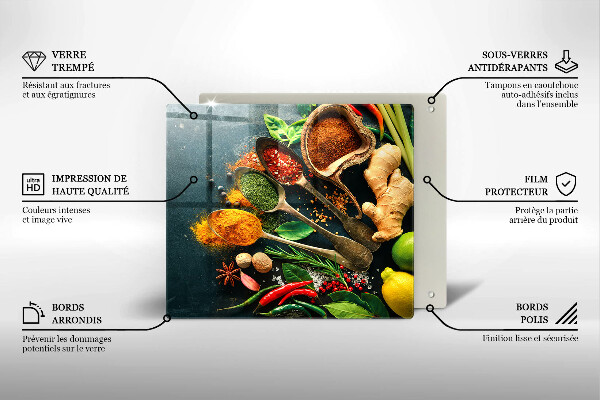 Skärbräda av glas Köks kryddor skedar