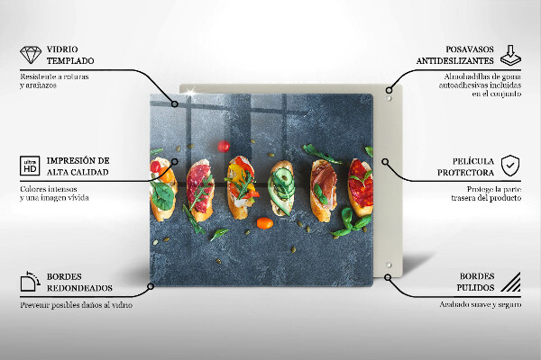 Skärbräda av glas Färgglada smörgåsar