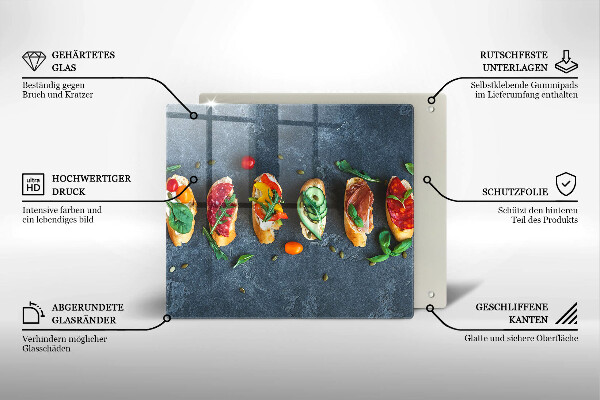 Skärbräda av glas Färgglada smörgåsar