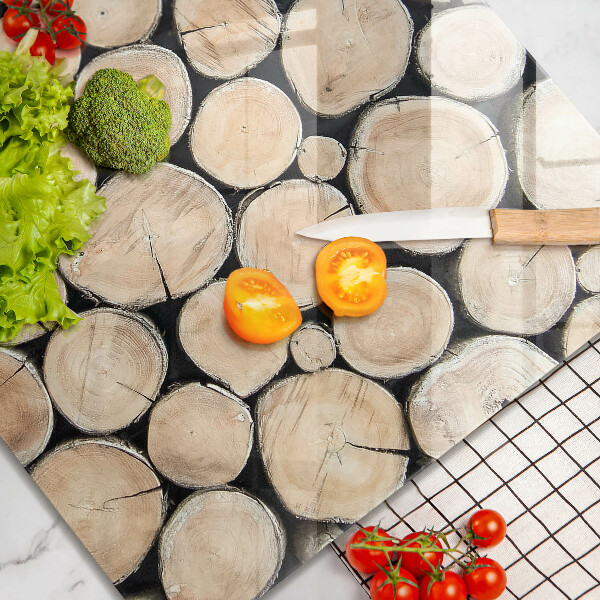 Skärbräda av glas Trästammar