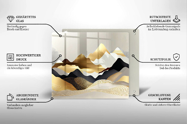 Skärbräda av glas Abstrakta gyllene berg