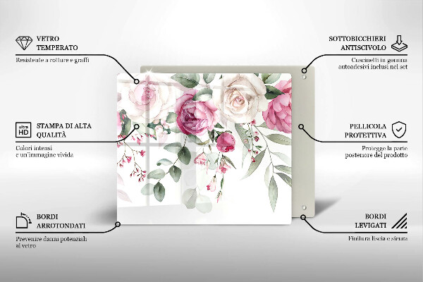 Skärbräda av glas Akvarell rosor
