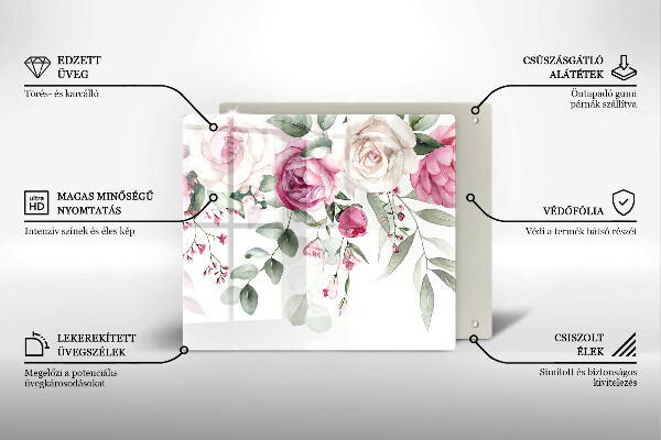 Skärbräda av glas Akvarell rosor