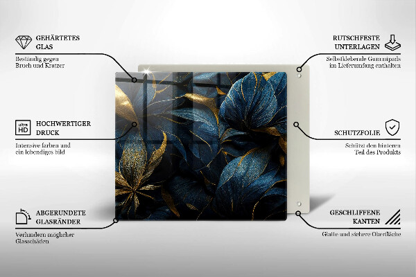 Skärbräda av glas Dekorativa blad med guld