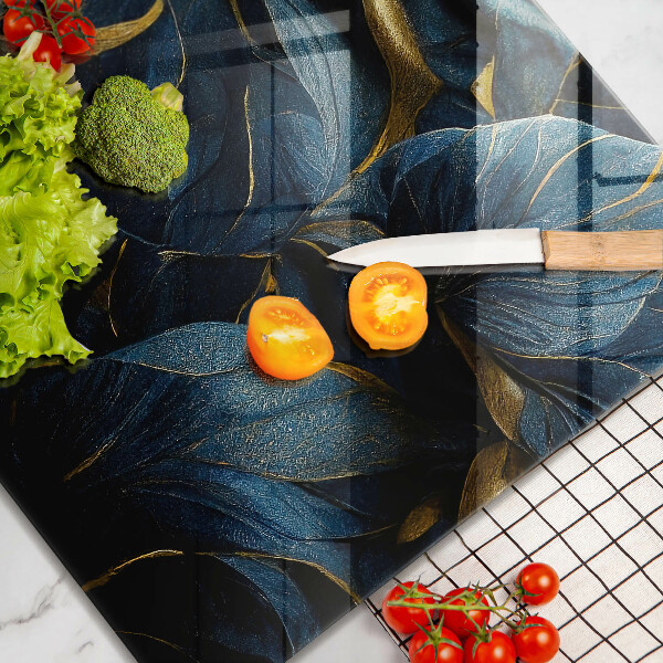 Skärbräda av glas Dekorativa blad med guld