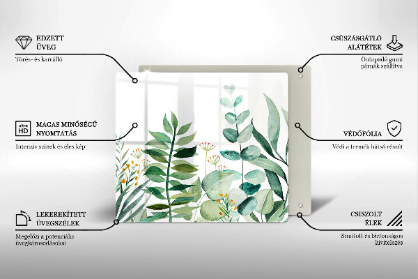 Skärbräda av glas Illustration av växtblad