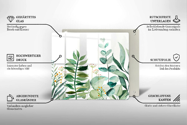 Skärbräda av glas Illustration av växtblad